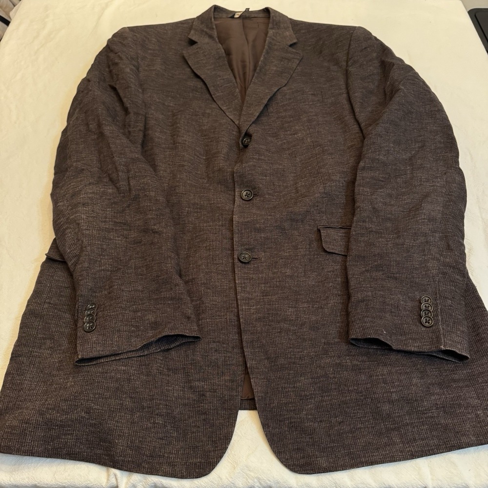 Banana Republic Men 46L Brown 100% Linen Blazer Jacket Sport Coat Long Textured